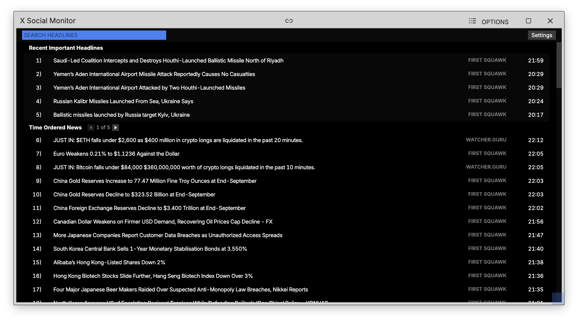 X command showing recent important headlines above a time-ordered social feed